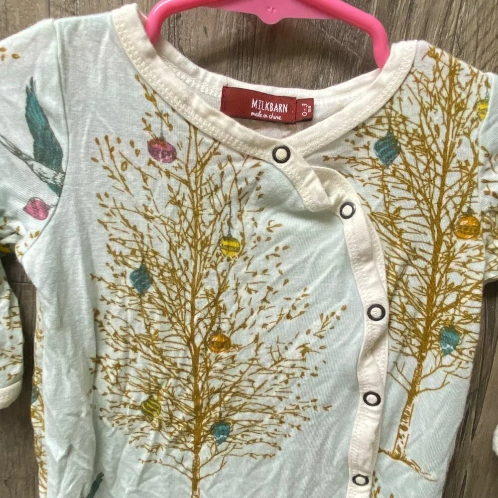 Milk Barn one piece baby romper footed‎ snap Christmas ornament holiday 0-3 girl